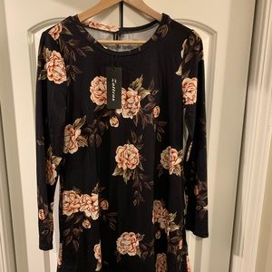 Long sleeve black floral dress